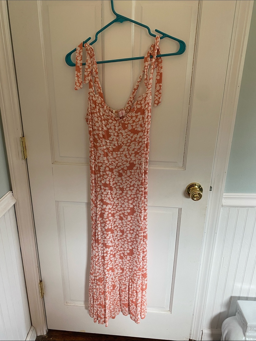 Peach Floral Tie-Strap Maxi Dress